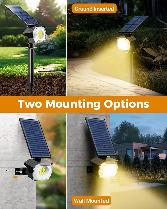 btfarm 2 Pack Solar Spot Lights Outdoor Waterproof IP65, 52 LED Landscape Lights 3 Lighting Modes, Spotlights Outdoor for Outside Yard Garden Tree (Warm White)