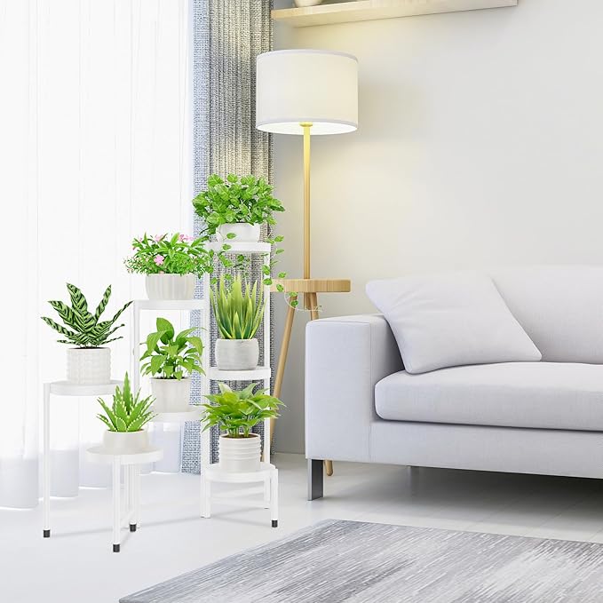 iDavosic.ly Plant Stand Indoor Outdoor, 8 Tier Corner Metal Flower Display Holder Shelf, Easy Assembly Folding Tall Orchid Rack for Patio Balcony Porch Garden Living Room House, White