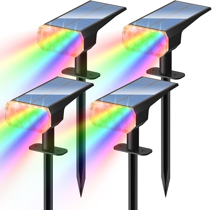 DINGLILIGHTING Solar Lights Outdoor Waterproof: IP65 Led Spot Light Decorations for Garden Yard - Multicolor RGB Solar Powered for Halloween Christmas - Dust to Dawn Uplighting Landscape Pathway 4PC