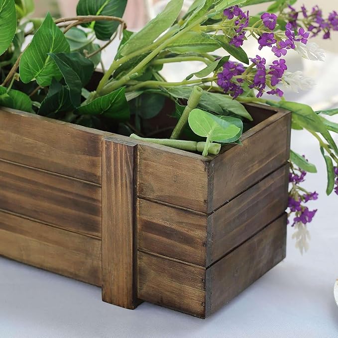 Efavormart 24"x6" Smoked Brown Rectangle Wood Planter Box with Plastic Liner, DIY Rustic Wooden Window Box for Wedding Table Centerpieces and Farmhouse Party Decor