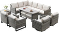 Belord Outdoor Sectional Furniture with Swivel Rocker Chair, 10 Pieces Wicker Patio Furniture Sets with Ottoman L Shaped Sofa Coffee Table Beige Cushion