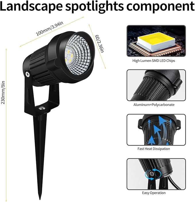 12W LED Landscape Lights Low Voltage, RGBW Color Changing 12V AC/DC Waterproof Outdoor Spotlights with Remote Control, IP65 Garden Pathway Lights with 8 Spike Stands for Christmas Decorative(8 Pack)