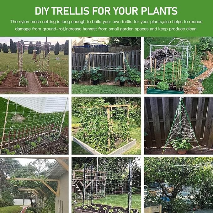 Trellis Netting, CANAGROW Heavy-Duty Garden Plant Trellis Netting for Climbing Plants, Outdoor Indoor Grow Net for Beans Tomatoes Peas Pumpkin Flowers, 𝟔 𝐱 𝟑𝟎𝐟𝐭, 𝐏𝐚𝐜𝐤 of 4
