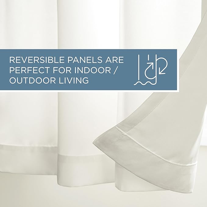 Town & Country Basics Cabana Solid Heavyweight Indoor Outdoor Curtains, Light Filtering Opacity with Grommet Top, Water Repellent, 2-Pack Set, 54"x63", Vanilla