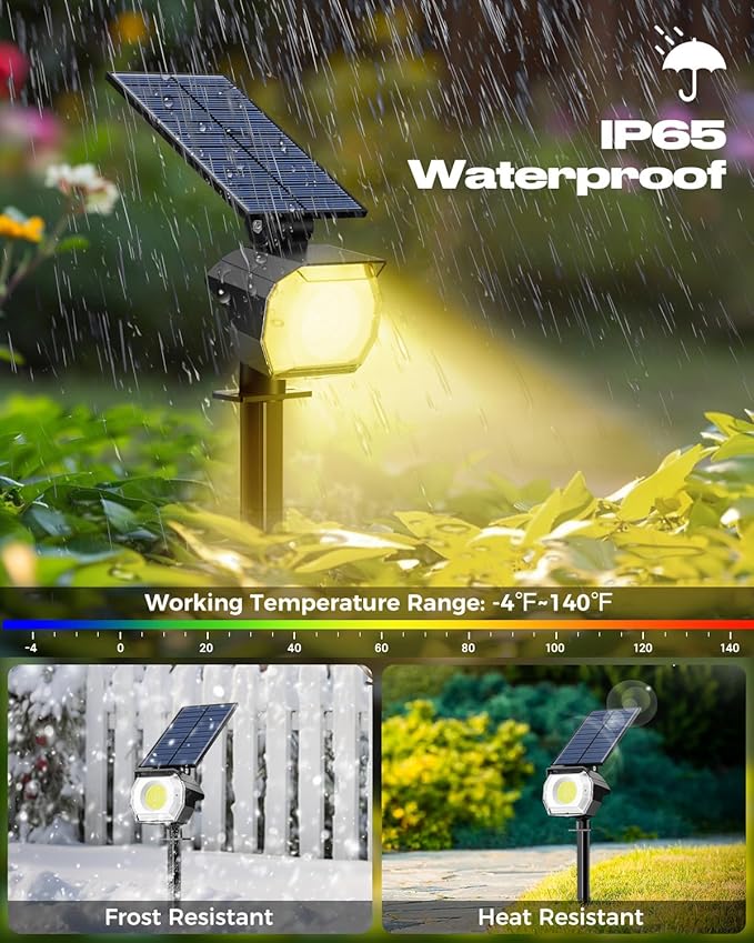btfarm 2 Pack Solar Spot Lights Outdoor Waterproof IP65, 52 LED Landscape Lights 3 Lighting Modes, Spotlights Outdoor for Outside Yard Garden Tree (Warm White)