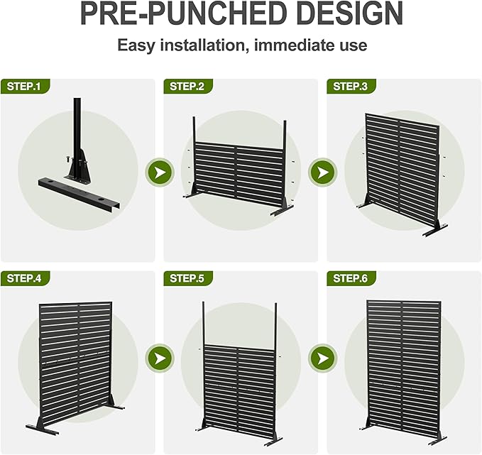Casaphoria 72" H x 35" W Metal Outdoor Privacy Screen, Freestanding Decorative Divider for Patio, Deck, Balcony, and Garden with Stable Base, Black-Godfery