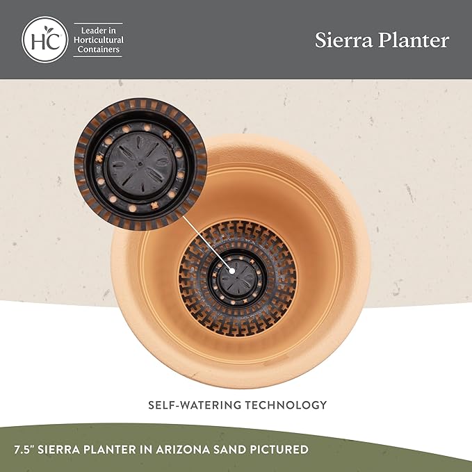 The HC Companies Sierra Round Self-Watering Pot - Lightweight Plastic Planter for Herbs & More - Durable Plant Pots for Indoor Plants & Outdoor Plants (16” Celtic Bronze, Pack of 1)