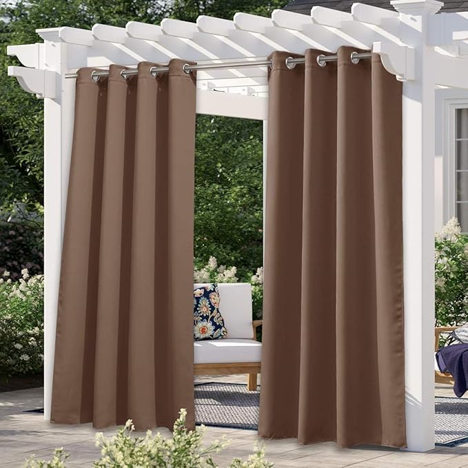NICETOWN Indoor & Outdoor Blackout Curtain, UV Protection Blackout Vertical Blind Etra Long 120 Inch, Sunlight Blocking Vertical Drape for Living Room/Front Yard/Hall, Tan, 1 Piece, 52" Wide