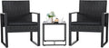 Flamaker 3 Pieces Outdoor Patio Wicker Furniture Set, Modern Rattan Chair Conversation Sets with Coffee Table for Yard and Bistro (Black)