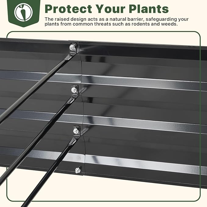 DTIG Galvanized Raised Garden Bed with Trellis, 6×3×1 FT 2 Pack Outdoor Garden Bed, Upgraded 4×3 Support, Black