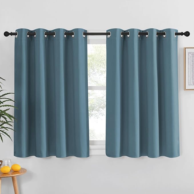 NICETOWN Smoky Blue Blackout Curtain for Living Room - Solid Thermal Insulated Grommet Blackout Panel/Drape for Bedroom Kitchen Window (1 Panel, 52 inches Wide by 54 inches Long)