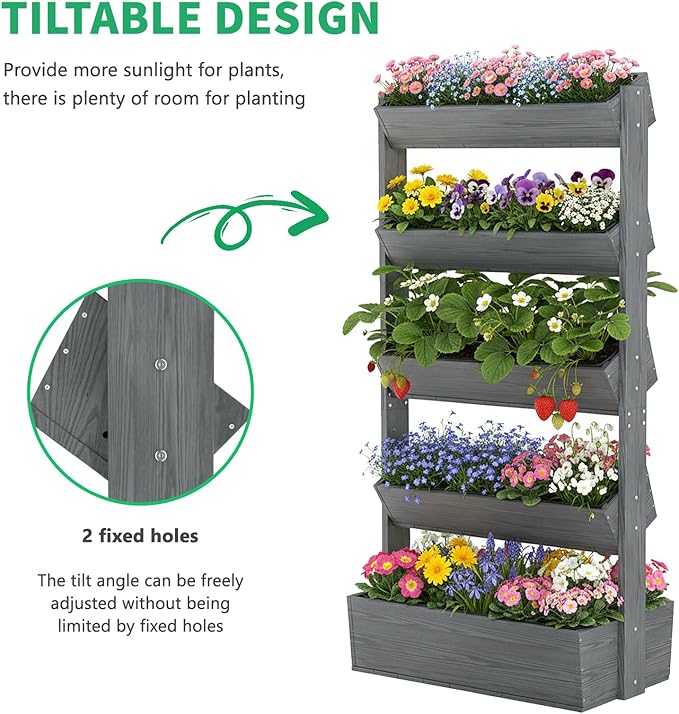 DoCred Vertical Wooden Raised Garden Bed, 5 Tier Upgraded Garden Planters Freestanding Wood Plant Stand Flower Rack Wooden Planter Box for Plants Herbs Flowers Vegetables Outdoor Indoor
