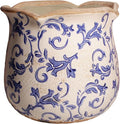 Retro Distressed Ceramic Flower Pots, Antique Crackle Glaze Planters with Drainage for Indoor Plants, Blue and White Chinoiserie Pottery Vase for Living Room Balcony Office Decor, Gardening Gifts