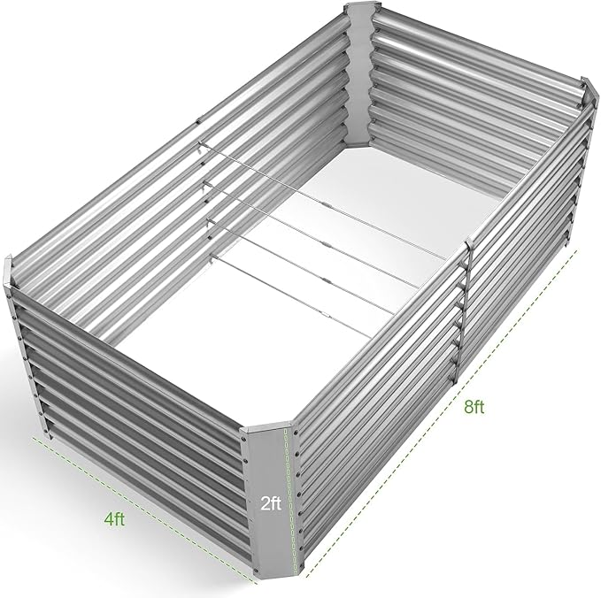 Land Guard 2 Pack 8×4×2ft Galvanized Raised Garden Bed Kit, Galvanized Planter Raised Garden Boxes Outdoor, Large Metal Raised Garden Beds for Vegetables (Silver)