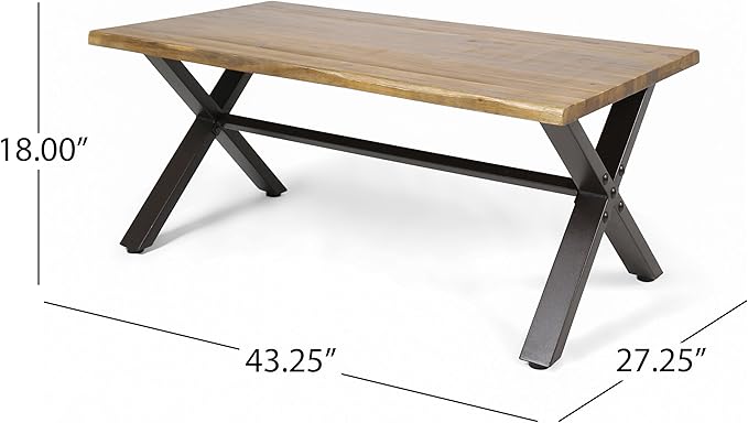 Christopher Knight Home Sanibel Outdoor Acacia Wood Coffee Table, Teak Finish / Rustic Metal,Black and Brown