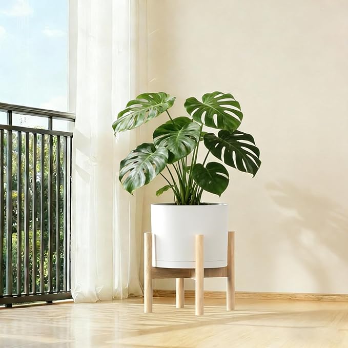 10 Inch Round Plastic Plant Pot with Drainage Holes and Saucer, Wide Flower Pots for Indoor & Outdoor Plants– 7.9" Tall Modern Cylinder Planter Pot for House Plants and Home Decorative, Matte White