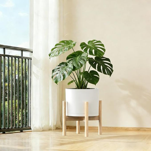 10 Inch Round Plastic Plant Pot with Drainage Holes and Saucer, Wide Flower Pots for Indoor & Outdoor Plants– 7.9" Tall Modern Cylinder Planter Pot for House Plants and Home Decorative, Matte White
