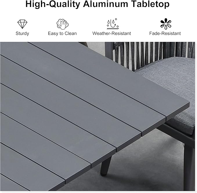 PURPLE LEAF 5 Pieces Oversized Square Outdoor Dining Set with Patio Aluminium Dining Table and Wicker Chairs Modern Furniture Cushions Sets for Backyard Indoor Decor Kitchen Gray