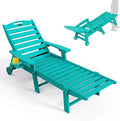 Lounge Chair Outdoor, Oversized Chaise Lounge Chair with 5 Positions, HDPE, Patio Lounge Chair with Wheels & Cup Holder for Pool, Deck, Poolside, Lake Blue