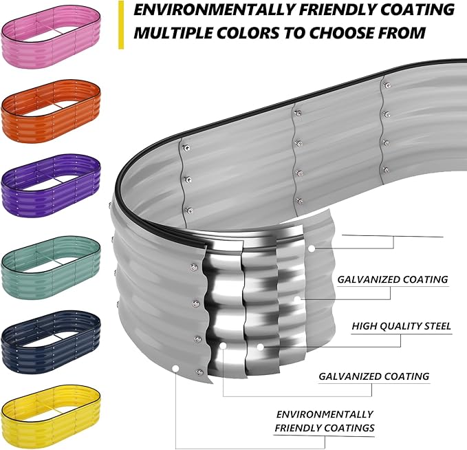 Galvanized Metal Planter Round Raised Garden Bed Kit for Gardening Outdoor Galvanized Planter Outdoor 1PC Gray 6X3X2FT