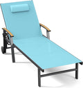 Ciokea Outdoor Lounge Chair with Pillow, 5-Position Aluminum Chaise Lounge with Wheels & Armrests, 400 lbs Heavy Duty Patio Pool Chair for Deck, Backyard, Beach & Poolside, Lake Blue