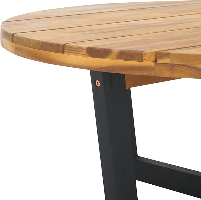 SAFAVIEH Outdoor Collection Leo Natural/Black 4-Leg Round Coffee Table, Ideal for Deck, Patio, Backyard, Sunroom