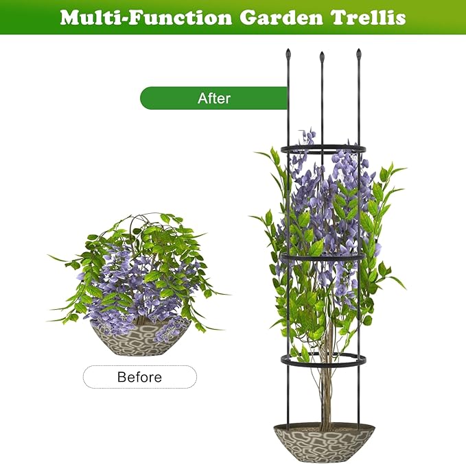 2 Pack Garden Trellis, 2 in 1 Plant Cages & Supports for Vines Crop, Potted/Climbing Plants Indoor Outdoor, Plant Stake for Flower, Vegetable, Tomato, Pot Trellis