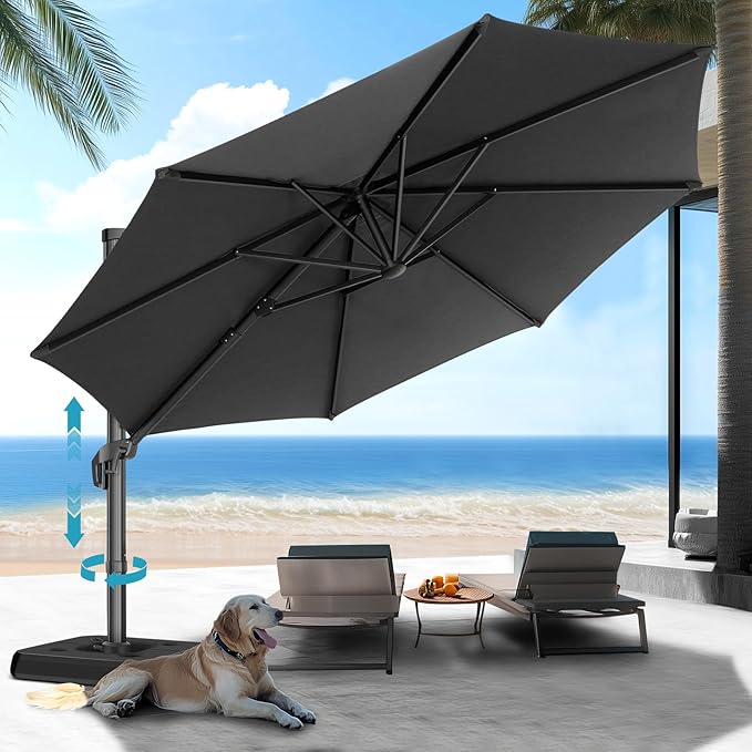 HOTEEL10x10ft Patio Umbrella Cantilever Umbrellas - Upgrade and Intensify - 360 Rotation and 5 Angles Adjustment - Aluminum Offset Pool Umbrella Outdoor Umbrellas for Patio Garden Pool