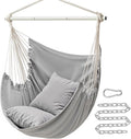 SONGMICS Hammock Chair, Load Capacity 500 lb, Hanging Chair with 2 Cushions, Large Hammock Swing with Chain and Pocket, for Indoor, Outdoor, Living Room, Bedroom, Dove Gray UGDC197G01
