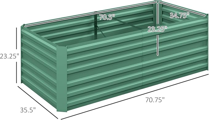 Outsunny Galvanized Raised Garden Bed Kit with Reinforcing Bars, Large and Tall Metal Planter Box for Vegetables, Flowers and Herbs, 6' x 3' x 2', Light Green