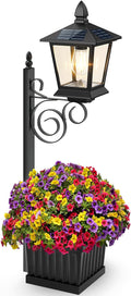 Outdoor Flower Pots 2 in 1, Solar Lamp Post with Planter, Metal Pole, Wall Mount/Standing Solar Planter Lights IP65 Waterproof, Decorative Lamp for Garden, Patio, Porch, 1-Pack (Flowers not Included)