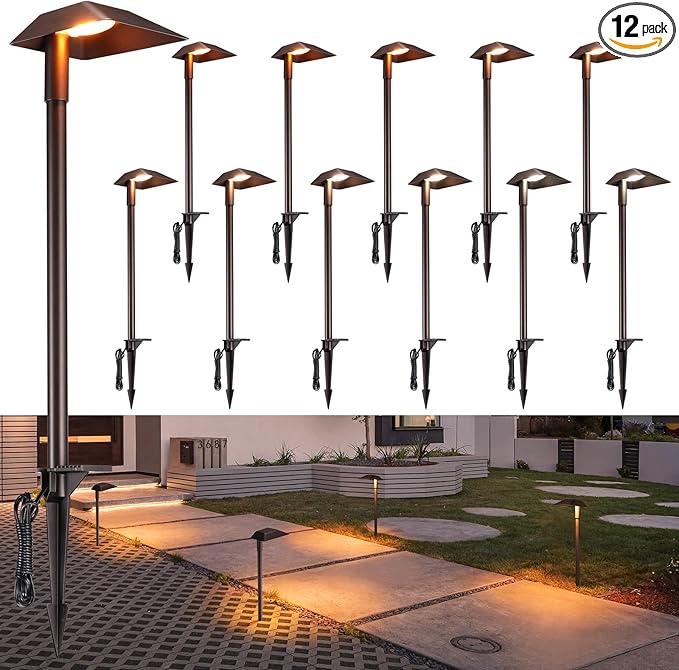 LEONLITE 12 Pack 5CCT Low Voltage Landscape Lights, 5W Anti-Glare LED Pathway Lights, Aluminum Housing, IP65 Waterproof for Outdoor Path Sidewalk Walkway Yard, 1800K/2700K/3000K/4000K/5000K, ETL