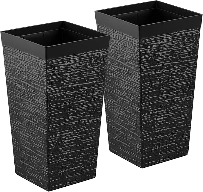 VEVOR Set of 2 Tall Planters for Outdoor Plants 23 inch, Black Tall Planter for Indoor Plants, Modern Planters for Front Porch Patio Balcony, Plant Container Flower Pots with Built-in Drainage