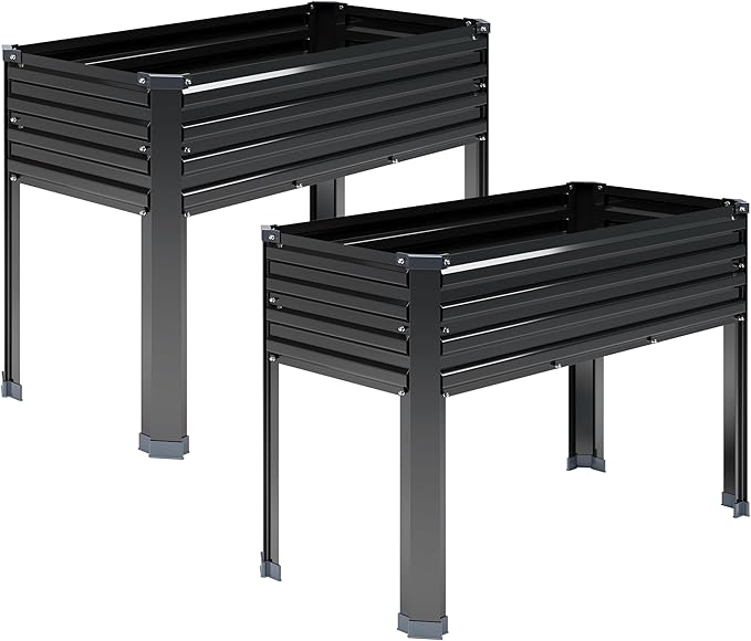 2PCS Galvanized Raised Garden Bed with Legs,2PCS 48×18×30in Elevated Planter Box for Backyard,Garden, Patio, Balcony, 300lb Capacity,Planters for Outdoor Plants,Black