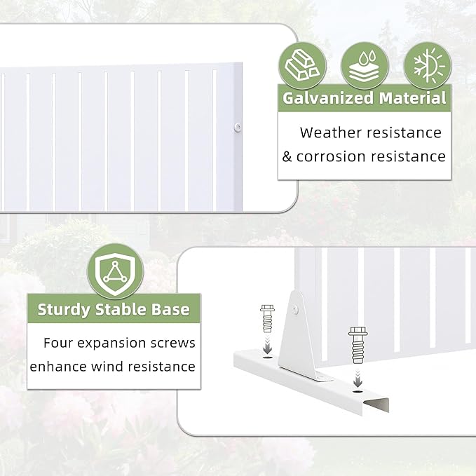 Casaphoria Metal Privacy Screen Outdoor, 72" H x 47" W Freestanding Decorative Privacy Screen for Patio Deck Balcony Garden with Stable Base, White-Fence