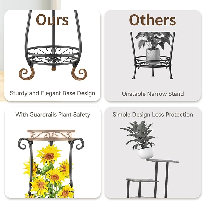 LASZOLA 2 Tier Black Metal Plant Stand for Multiple Large Planters Indoor Outdoor Organizer, Heavy Duty Tall Flower Stand for Corner Patio Bathroom Office, Modern Sturdy Vertical Iron Rack, Cat Proof