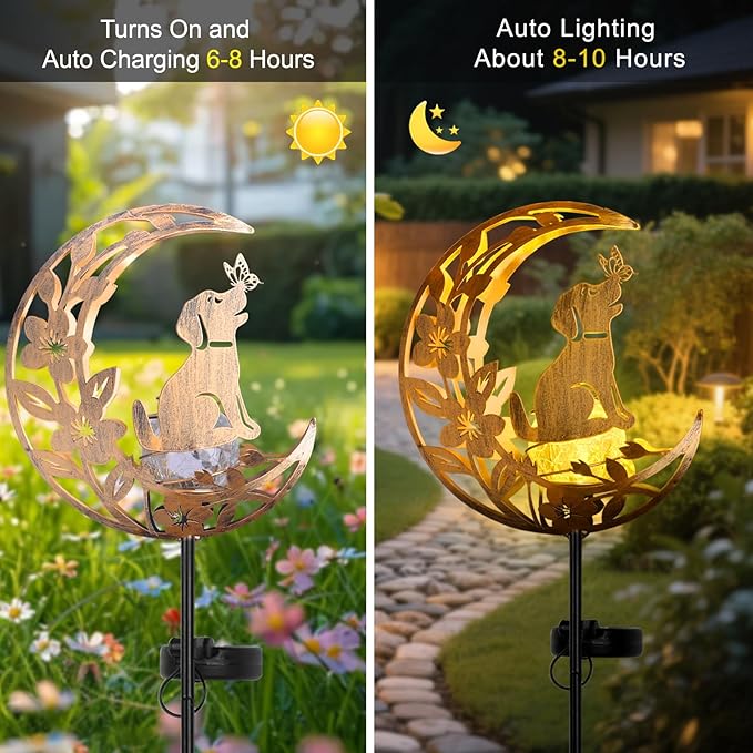 JOBOSI Solar Moon Dog Decorative Light Gifts, Solar Moon Dog Moving Decorative Ground Stake Light, Gift for Women Mom Grandma, Garden Lawn Decor Christmas & New Year Gift