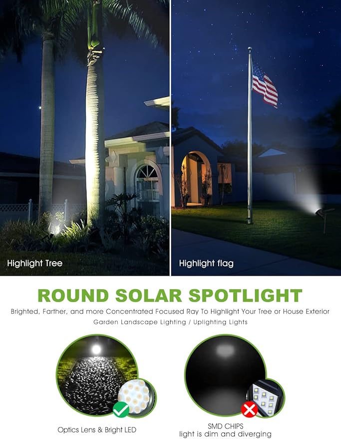DBF Solar Outdoor Lights, 600LM Solar Spot Lights Outdoor Waterproof with 2 Lighting Modes, Adjustable Head & Solar Panel Landscape Spotlights for Flag Garden Yard Driveway Patio(Cool White, 4 Pack)