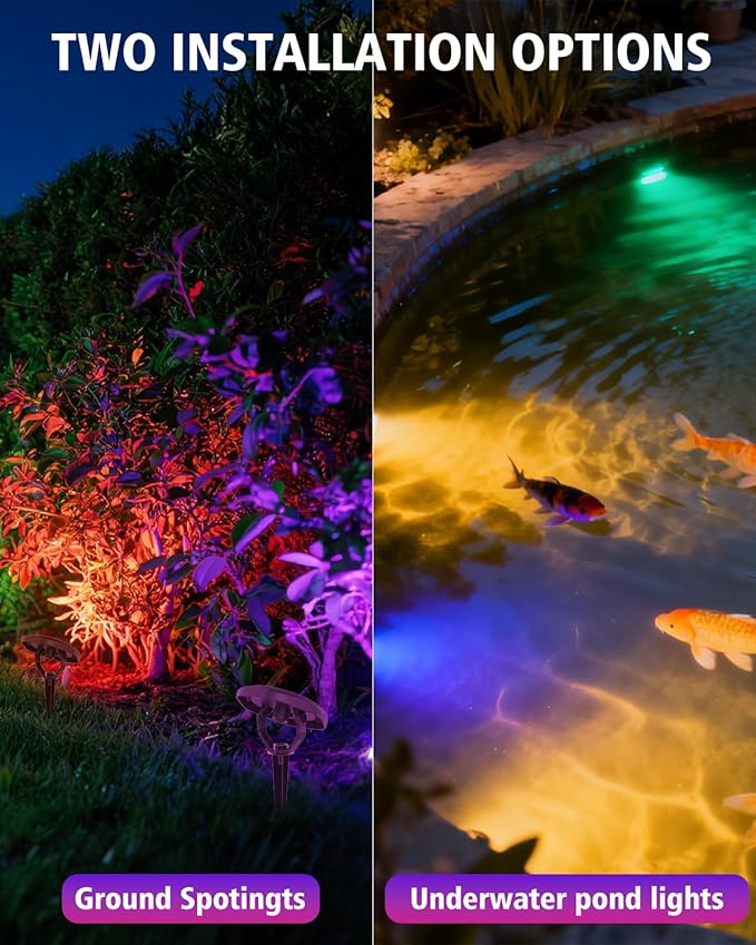 CORESLUX Solar Spot Lights Outdoor Waterproof IP68, 3-in-1 LED Color Changing Solar Landscape Lights, 2 Light Modes Landscape Path Lights for Outside Garden Yard Pond Pathway