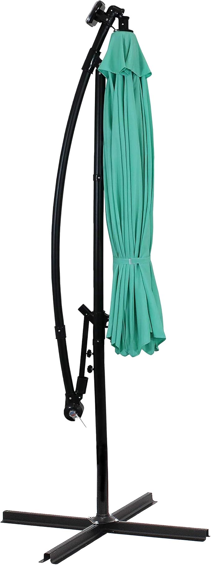 Sunnydaze 10' Solar Offset Patio Umbrella - Solar Cantilever Umbrella Outdoor with LED Lights - Polyester Shade, Air Vent, & Cross Base