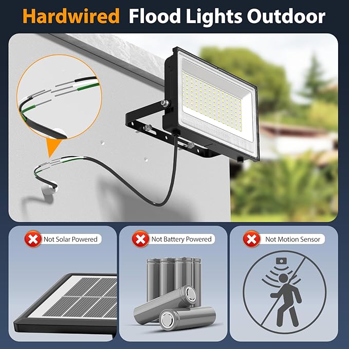 Onforu 150W LED Flood Light Outdoor,15000LM Security Lights, IP66 Waterproof Outdoor Floodlight, 2 Pack 6500K Daylight White LED Exterior Lighting for Basketball Court, Stadium, Playground
