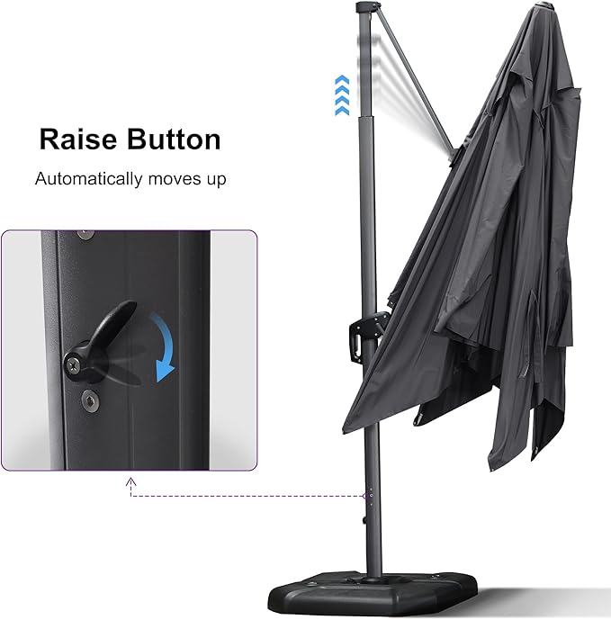 PURPLE LEAF 11.5' X 11.5' Telescopic Patio Umbrella with Base Included Lifting Cantilever Offset Square Large Umbrella for Pool Outdoor Patio Deck Garden Grey