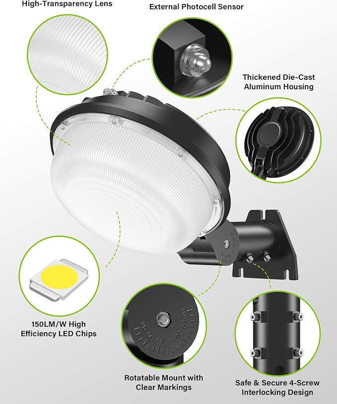 150W LED Barn Light 21000LM Yard Area Light Dusk to Dawn Outdoor Lighting with Photocell 5000K Daylight IP65 Waterproof LED Flood Security Parking Lot Lights for Street Farmhouse Garage, 4 Pack