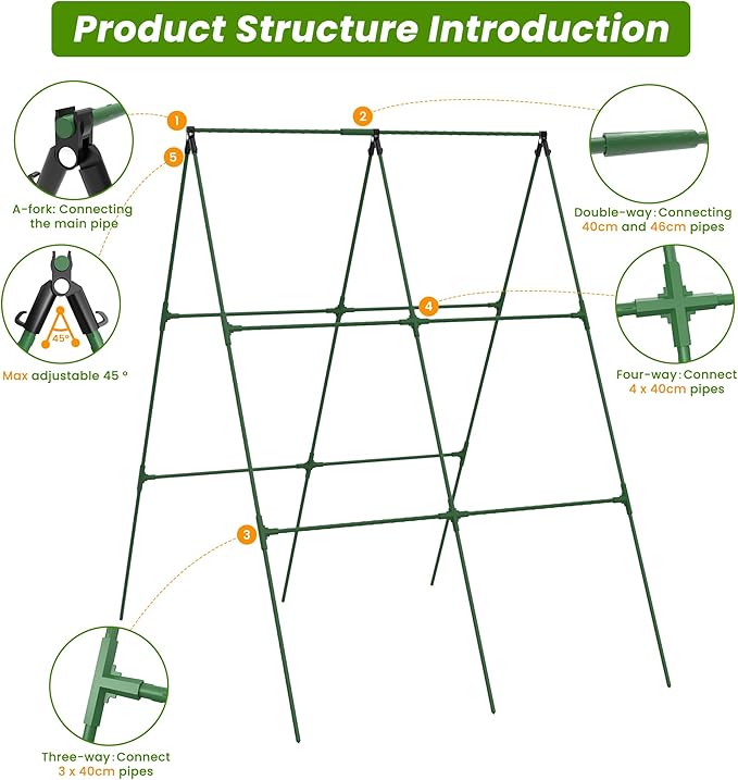 Cucumber Trellis, 35" X 50" A-Frame Garden Trellis for Climbing Plants Outdoor, Foldable Trellis Cucumber for Raised Bed Vegetable/Tomato/Flowers/Pea