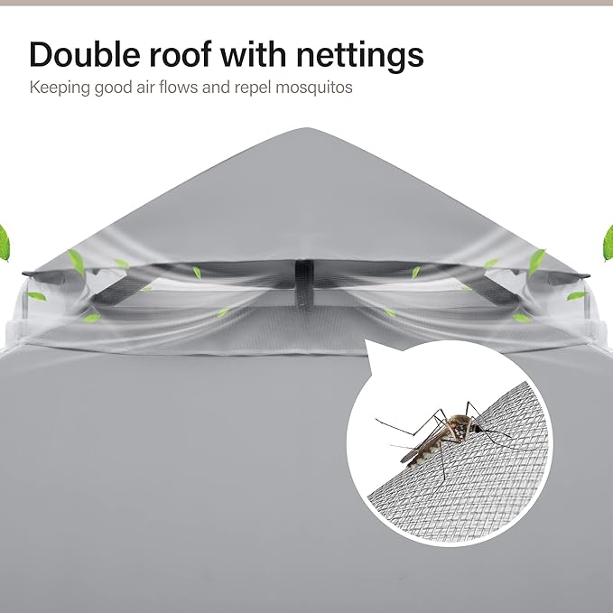 LAUSAINT HOME Semi-Permanent Outdoor Patio Gazebo 10'x10', Heavy Duty Party Tent Shelter with Double Roofs, Mosquito Nettings and Privacy Screens for Backyard, Garden, Lawn, Gray