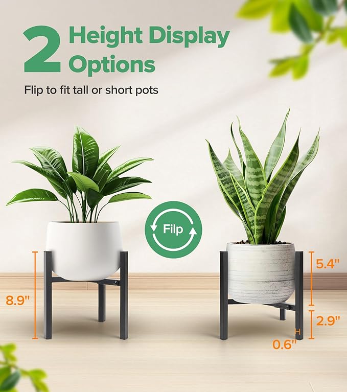 Plant Stand Indoor Adjustable, Metal Modern Indoor Plant Stand, Heavy Duty Plant Stands Outdoor Corner, Stable Plant Holder, Fits 8 to 12 Inches Pots, Black, 1 Pack, Pot & Plant Not Included