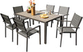 Devoko Patio Dining Set 7 Piece Outdoor Furniture with Rectangular Table and 6 Stackable Chairs Family Conversation Set for Garden Backyard Deck (Grey)