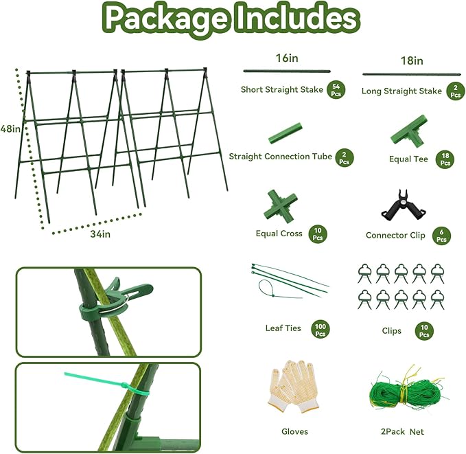 2 Pack Cucumber Trellis, 34"×48" Garden Trellis for Climbing Plants Outdoor, A-Frame Vegetable Trellis for Raised Bed, Support for Tomatoes, Squash, Zucchini, Vegetables & Flowers