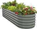 Galvanized Raised Garden Bed 8x2x1.5 FT, Oval Metal Raised Garden Bed Outdoor Planter Box with Open Bottom, Rust-Resistant Steel Garden Bed for Vegetables Herbs Flowers, Easy Assembly
