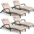 Chaise Lounge Chairs Outdoor Set of 4, Comfy Outside Wicker Patio Pool Lounge Chair w/ 5 Adjustable Back Angle, Cup Holder, Thicken Cushion